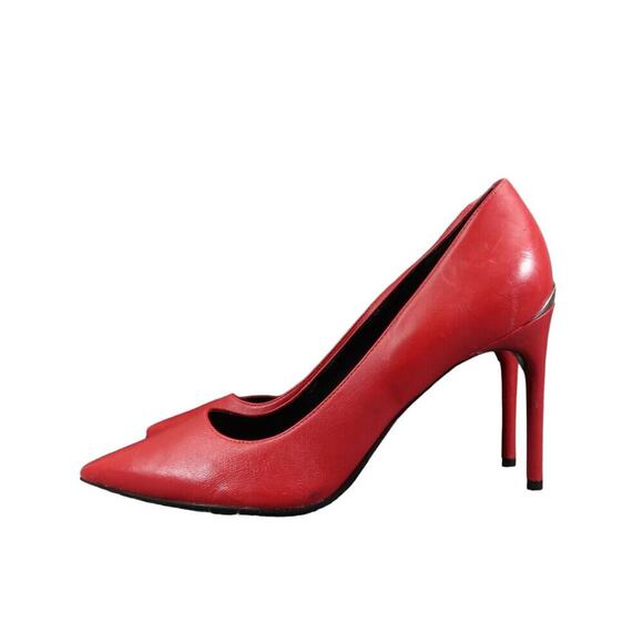 Calvin Klein Shoes Womens 9.5 Pumps Stiletto Heels Red Leather Pointed Toe Sexy - Picture 6 of 16